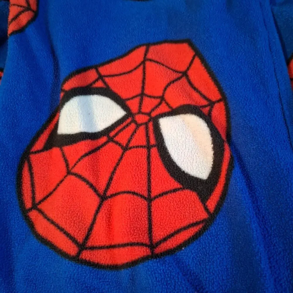 Spiderman Boys Pajamas Sz M Hooded One Piece Full Zip Sleepwear Marvel Red Blue